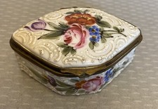 Antique Hand-Painted Porcelain Oval Dresser Tray with Morning Glory Florals and Gold Encrusted Border