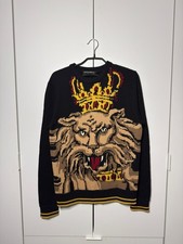 Dolce & Gabbana Black Pointelle Knit Henley Top with Blue Glitter Logo, Size 42 — listing 3