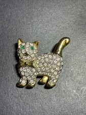 Vintage Figural Dancing Cat Brooch with Green Enamel Skirt and Rhinestone Accents — listing 4