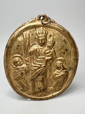 Repoussé Pewter Madonna and Child Plaque on Carved Wood Panel — listing 3