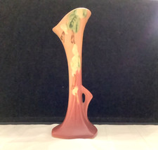 Roseville Pottery Snowberry Double Bud Vase in Blue with Foil Label