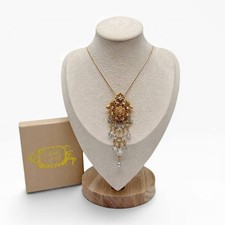 Vintage Mid-Century Gold-Tone Choker Necklace, Bracelet & Clip-On Earrings Parure with Caramel Cabochons — listing 3