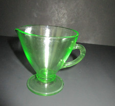 Vintage Green Uranium Glass Creamer and Open Sugar Bowl Set, 3.5" Tall Depression Glass — listing 5