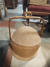 Chinese Tiered Wedding Basket with Porcelain Inset Lid, Painted Lacquered Wood — listing 5