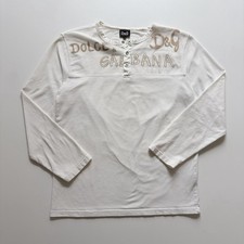 Dolce & Gabbana Black Pointelle Knit Henley Top with Blue Glitter D&G Logo