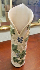 Majolica-Style Ceramic Vase with Relief Ivy Leaves and Bird Motif — listing 5