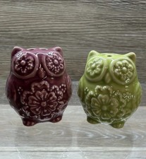 BOHO Fun Ceramic Owl Salt & Pepper Shaker Set (Teal & Orange, Floral Boho Design) — listing 2