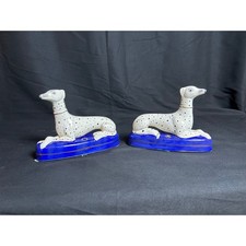 Pair of Staffordshire-Style Reclining Greyhound/Whippet Figurines on Cobalt Blue Bases — listing 3