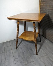 Antique Victorian Quartersawn Oak Two-Tier Parlor Table with Bobbin-Turned Legs — listing 3