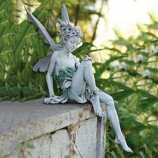 Resin Flower Fairy Figurine with Wire-and-Bead Butterfly Wings