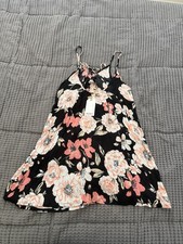 Roxy Mustard Yellow Floral V-Neck Cinched Front Mini Dress, Size Medium — listing 2