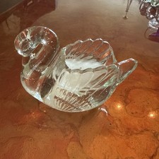 Group of 3 Vintage Glass Items: Figural Swan Dish, Two-Handled Sugar Bowl, and Ruffled Vase on Figural Base — listing 3