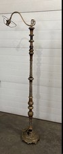 Turned Pine Wood Floor Lamp with Burlap Drum Shade — listing 6