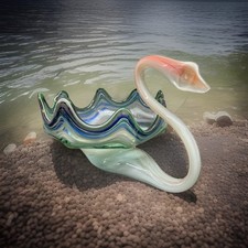 Elegant Depression-Era Glass Swan Console Bowl with Ring Handle — listing 3