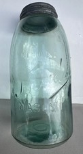 Antique Genuine Boyd's Mason Aqua Glass Fruit Jar with Atlas Zinc Lid — listing 2