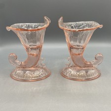Fenton Custard Silver Crest Cornucopia Candle Holder (Uranium Custard Glass), Set of 2 — listing 2