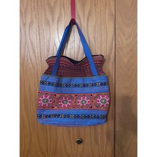 Boho Floral Fabric Tote Bag with Leather Handles and Trim Yes - designer/known brand tag — listing 5
