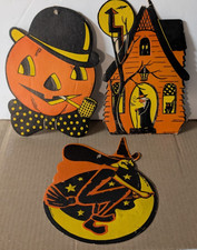 Vintage H.E. Luhrs Die-Cut Cardboard Halloween Witch Head Decoration, listing 4
