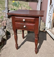 Antique Primitive Pine Single-Drawer Work Table with Lower Shelf, Chippy Aqua Paint — listing 5