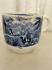 Antique Flow Blue Transferware Teacup and Saucer, Abbey/Castle Ruins Scenic Pattern, listing 5