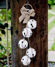 Martha Stewart Baseball Jingle Bell 6 Ft Garland with Burlap Bows, New in Box — listing 2