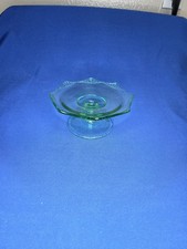 Green Uranium Depression Glass Footed Sorbet Glass with Grape & Cherry Pattern — listing 6