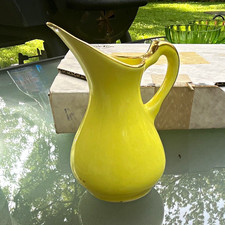 Yellow Glazed Ceramic Pitcher with Black Distressed Brushwork — listing 5