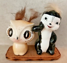 Ceramic Woodland Animal Figurines - Owl and Skunk with Flower (Set of 2)