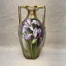 Japanese Baluster-Form Porcelain Vase with Hand-Painted Iris and Floral Decoration