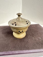 Vintage Brass Handheld Incense Burner with Wooden Handle, 2 Inch Round — listing 4