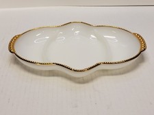Fire King Milk Glass Three-Part Divided Relish Dish with Gold Beaded Rim — listing 5