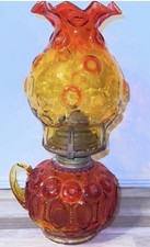 Vintage Amberina Glass Kerosene Oil Lamp with Clear Chimney — listing 5