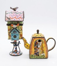 Miniature Hand-Painted Enamel Collector Teapot - Klimt 'The Kiss' Motif — listing 4