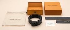 Louis Vuitton LV Initiales Belt in Blue/Navy Damier-Style Canvas with Silver Buckle — listing 3