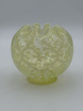 Vintage Uranium Vaseline Glass Bowl, Frosted Yellow-Green, 5.5 inch Rolled-Rim Rose Bowl — listing 6