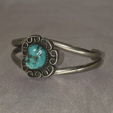 Vintage Hand-Wrought Turquoise Cuff Bracelet — listing 5