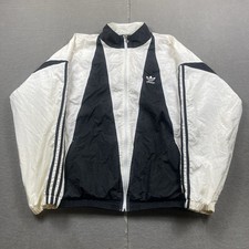 Vintage 1990s Adidas Full-Zip Nylon Track/Windbreaker Jacket, Cream & Navy with Red Trim — listing 2