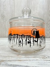 Black Cat Face Figural Covered Trinket / Candy Dish with Ears Lid