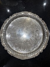 Vintage Silverplate Round Serving Tray with Beaded Rim and Engraved Scrollwork Center — listing 2
