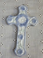 Vintage Ceramic Cross Combination Pen Holder / Desk Organizer with Green and Brown Drip Glaze — listing 4