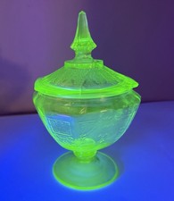 Vintage Green Depression Glass Sugar Shaker / Muffineer with Perforated Metal Lid, 5 inches — listing 3