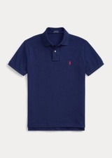 Men's Navy Blue Short-Sleeve Piqué Polo Shirt with Contrast Collar Tipping and Embroidered Logo