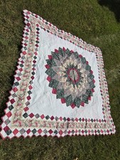 Handmade Medallion Quilt, Burgundy Teal Floral Paisley, Diamond Center Bouquet — listing 4
