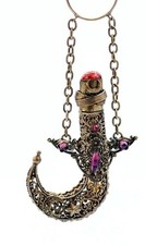 Pair of Decorative Jeweled Metal-Filigree Perfume Bottles with Faceted Crystal Stoppers Single piece, listing 3