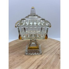 Vintage Pressed Glass Footed Compote with Painted Fruit and Leaf Design, Scalloped Rim — listing 2