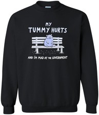 Meme Graphic Pullover Hoodie with "My Tummy Hurts" Print, Cream/Off-White — listing 5
