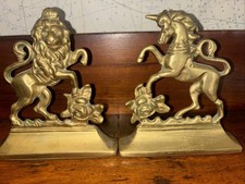 Vintage Brass Lion and Unicorn Heraldic Bookends Pair - Royal Coat of Arms Supporters — listing 4