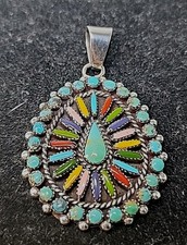 Zuni Sterling Silver Turquoise Teardrop Pendant Necklace — listing 2