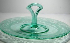 Green Uranium Depression Glass Handled Serving Platter, Paneled Octagonal Form, 10 inch — listing 6