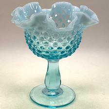 Blue Opalescent Hobnail Glass Cream Pitcher / Small Creamer